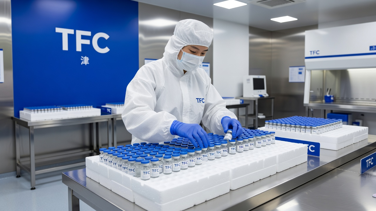 Vials being packaged at the TFC facility