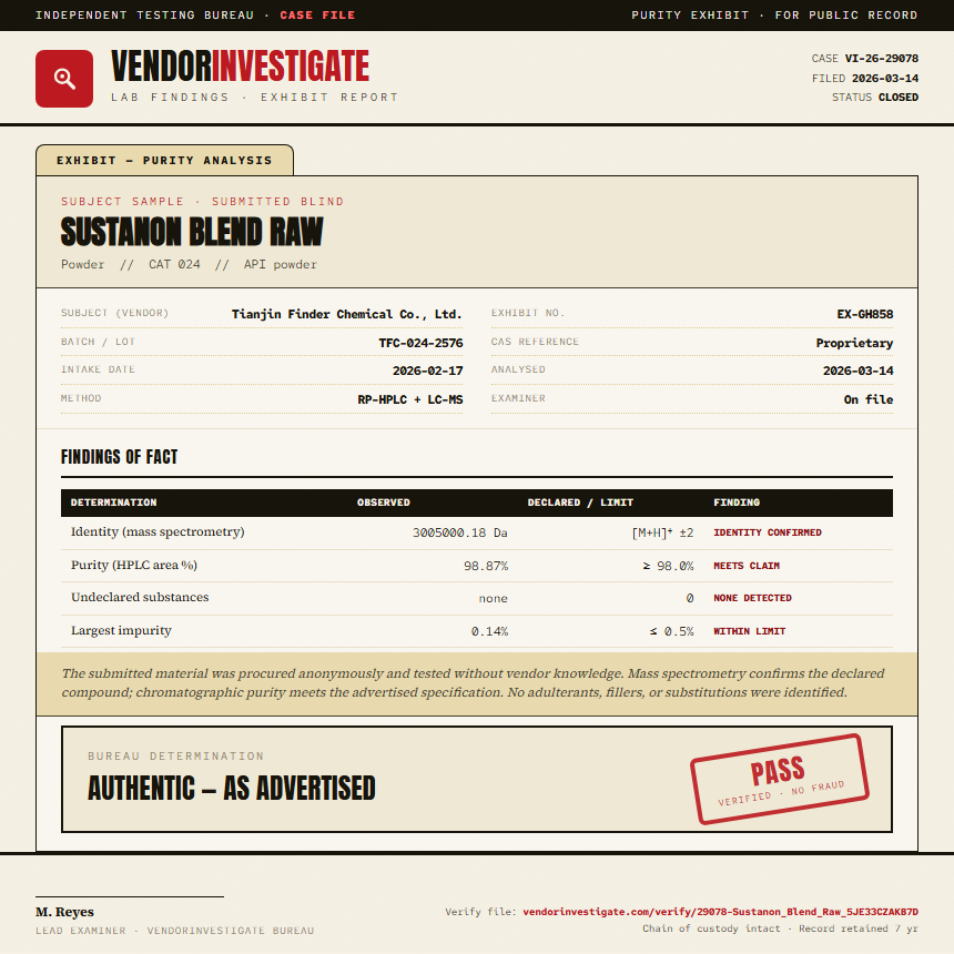 Sustanon Blend Raw Purity (HPLC) report by VendorInvestigate