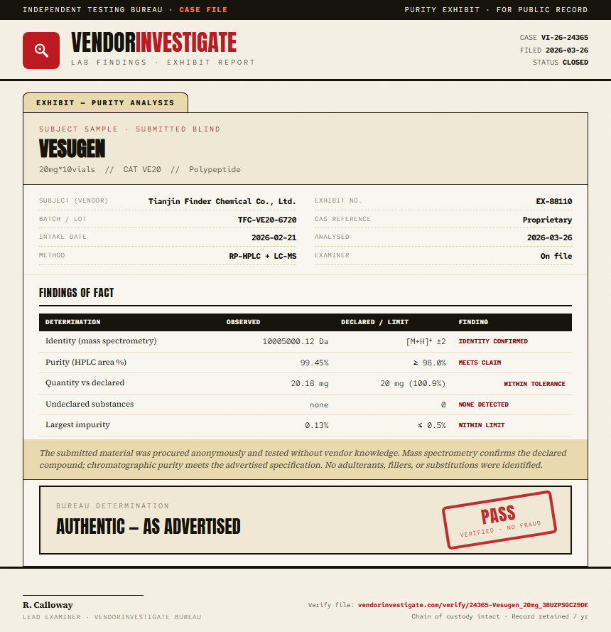 Vesugen Purity (HPLC) report by VendorInvestigate