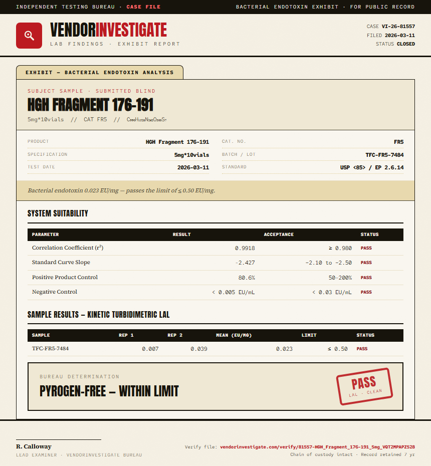 HGH Fragment 176-191 Endotoxin report by VendorInvestigate