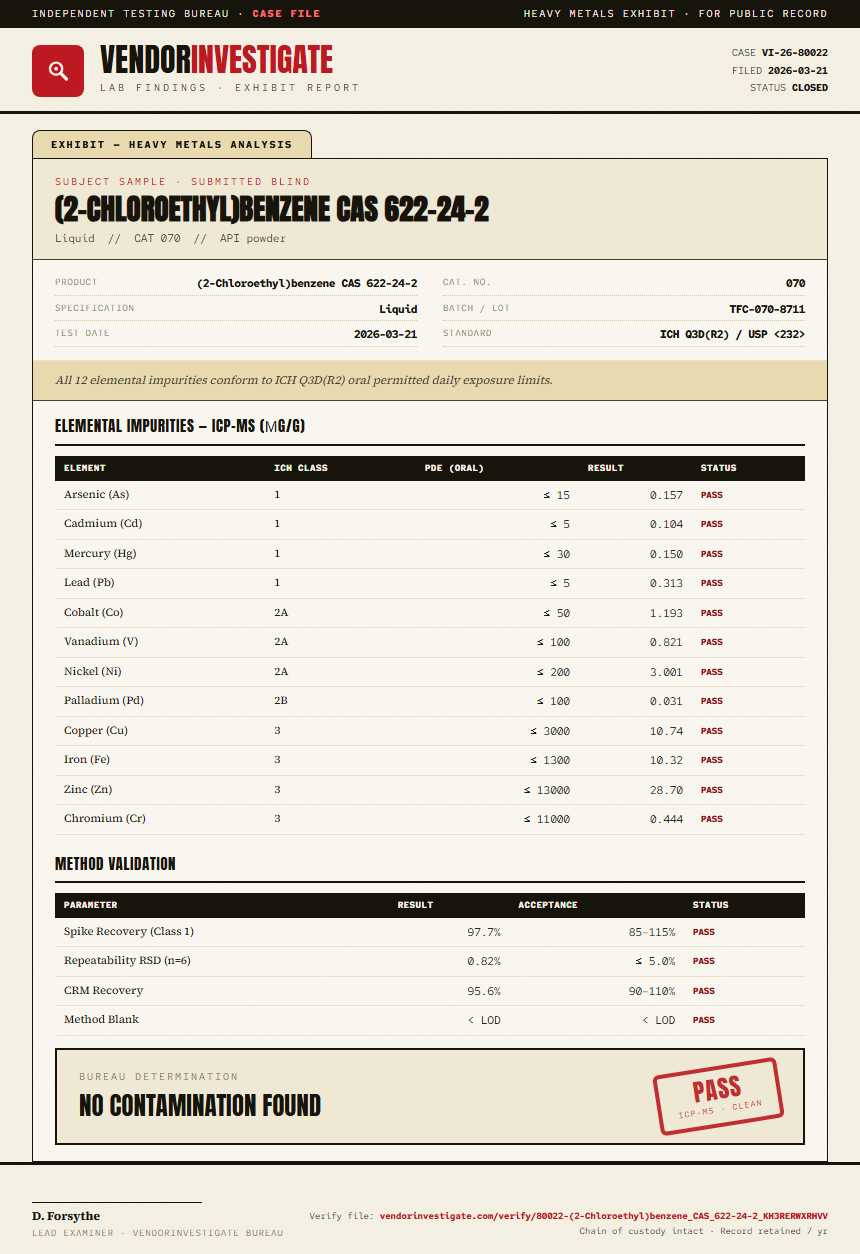 (2-Chloroethyl)benzene CAS 622-24-2 Heavy Metals report by VendorInvestigate